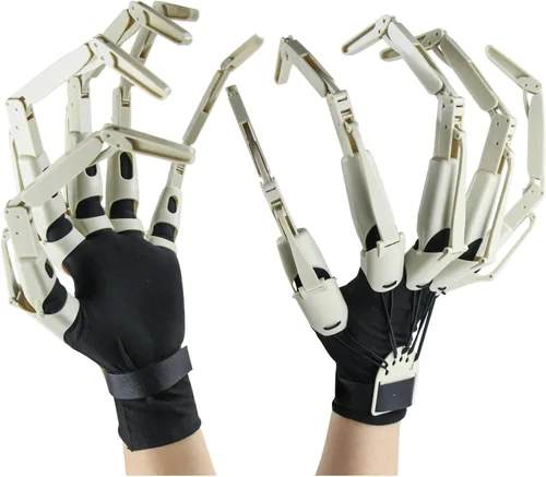 Miniatura 10 de Magoog Dedos articulados de Halloween con guantes, extensiones de dedos articuladas, mano de esqueleto espeluznante con garras de hueso, accesorios