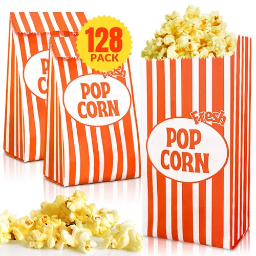 Bolsas de palomitas de maíz EBEGEE, bolsas impermeables a la grasa para porciones individuales, 128 piezas porciones convenientes para noche de