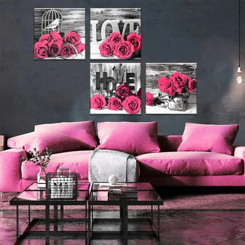 Miniatura 2 de Decoración de Pared Rosa Dormitorio Arte de Pared Cuadros de Flores Rosas Obra de Arte 12x12 Retro Gris Amor Floral Parejas Lienzos Impresos Pintura
