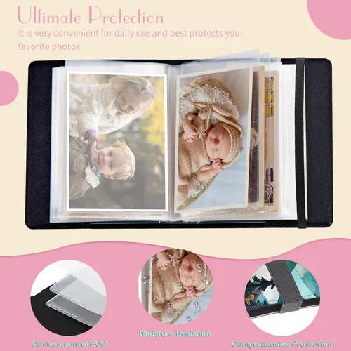 Miniatura 3 de Álbum de fotos de 4 x 6 pulgadas, capacidad para 60 fotos, cubierta de piel sintética, álbum de fotos con banda elástica fuerte, álbum de fotos