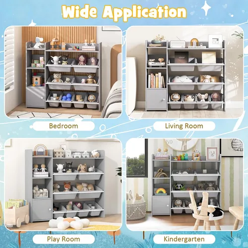 Miniatura 7 de GLACER Organizador de almacenamiento de juguetes para niños, estante de juguetes de 4 niveles con 8 contenedores de almacenamiento de plástico y Gris