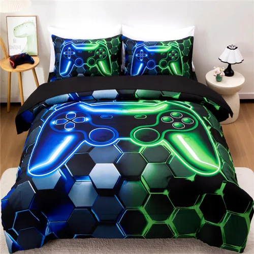 Miniatura 15 de NTBED Juego de edredón de consola de videojuegos de 5 piezas para niños y niñas, ropa de cama geométrica en una bolsa, de microfibra ligera