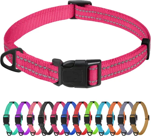 Miniatura 36 de TagME Collares de nailon reflectantes para perros, collar ajustable clásico para mascotas con hebilla de liberación rápida para perros pequeños