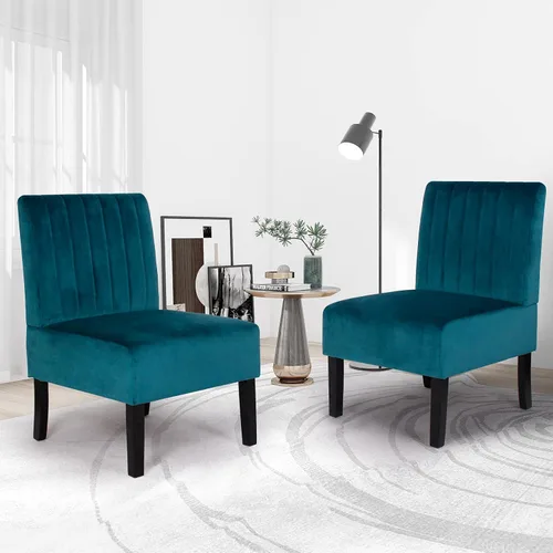 STHOUYN Moderno juego de 2 sillas decorativas de terciopelo sin brazos para escritorio de dormitorio, muebles de sala de estar, color azul