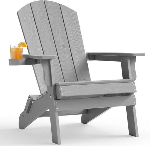 Miniatura 21 de YEFU Silla Adirondack, silla Adirondack de plástico de gran tamaño, sillas plegables para exteriores con soporte para tazas, silla de césped
