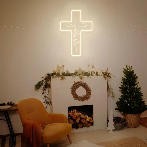 Miniatura 3 de Letreros de neón con cruz de Jesús, decoración de pared LED para dormitorio, sala de estar, bodas, letrero de luz regulable para decoración