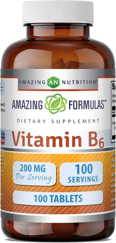 Amazing Formulas Vitamina B6 piridoxina 200mg 100 tabletas Suplemento | Sin OMG | Sin gluten | Fabricado en Estados Unidos