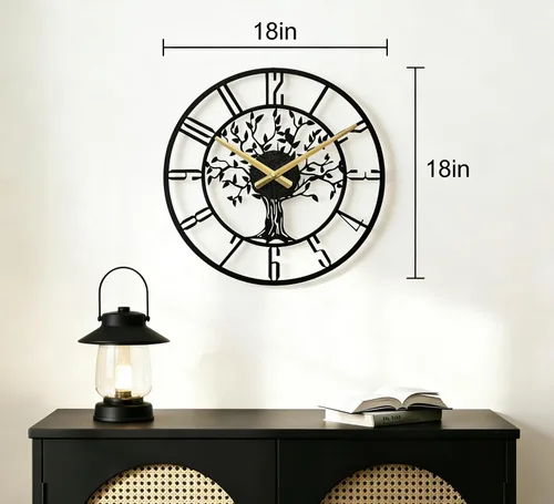Miniatura 2 de Reloj de pared grande del Árbol de la Vida, relojes de pared grandes de metal modernos para sala de estar, reloj silencioso de 18 pulgadas operado