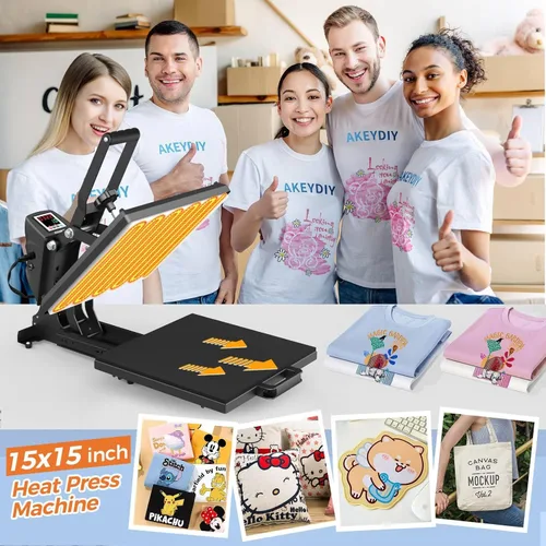 Miniatura 7 de AKEYDIY Prensa de calor de 15 x 15 pulgadas, prensa digital de camisas que se calienta rápido y uniforme, prensa de calor profesional extraíble