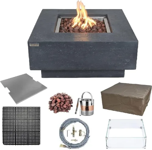 Miniatura 38 de Elementi+ Mesa de Fuego de Gas Colorado de Hormigón Fundido de 56" Rectangular, Hoguera al Aire Libre con Ignición Electrónica Incluye Cubierta