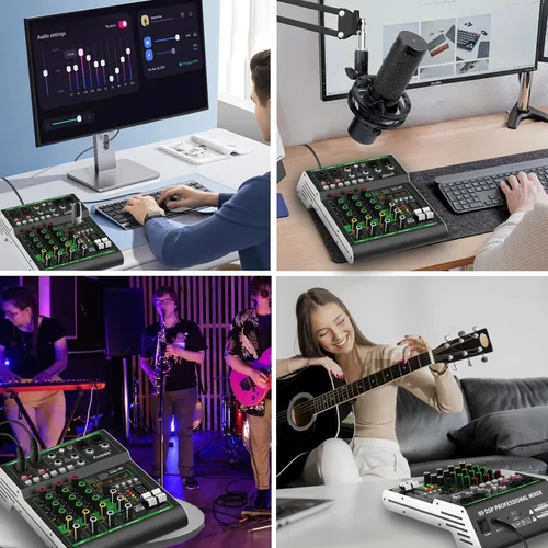 Miniatura 8 de Aveek Mezclador de audio, consola de mezcla de tablero de sonido profesional con unidad USB/Bluetooth/Computadora/Mezclador de DJ de entrada estéreo