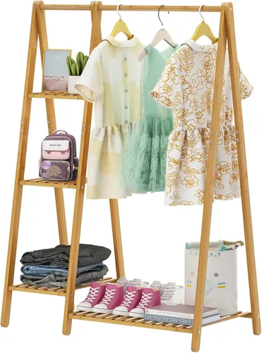 Perchero pequeño de bambú, perchero de ropa para niños, mini perchero de madera con estantes, percheros cortos para disfraces para colgar paños, de