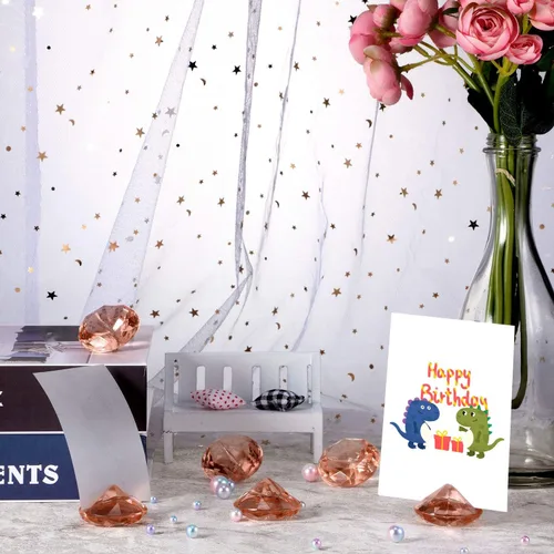 Miniatura 6 de Boao Paquete de 24 tarjeteros de mesa de acrílico con diamantes de cristal, decoración de fiesta de diamantes para bodas, mesa del hogar (oro rosa)