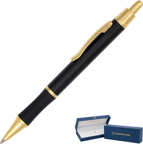 Miniatura 12 de Dayspring Pens, Monroe - Bolígrafo negro, grabado personalizado con detalles de oro de 18 quilates, acción de clic, tinta negra de punta media