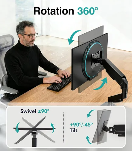 Miniatura 4 de Single Monitor Arm, Monitor Mount for 17-32 inch Screens Gas Spring Adjustable Monitor Stand, Vesa Mount with Clamp and Grommet Aluminum Base - Fits
