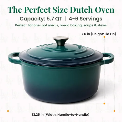 Miniatura 2 de Larder & Vine Olla para horno holandés de hierro fundido esmaltado de 5.7 cuartos con tapa, para hornear pan, compatible con todas las placas