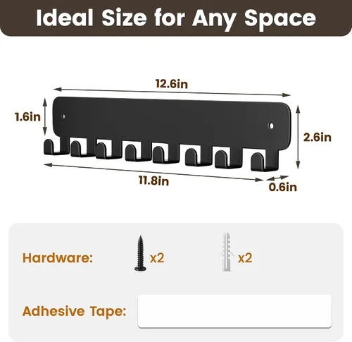 Miniatura 7 de pickpiff Soporte para llaves de pared, soporte adhesivo para llaves con 8 ganchos para llavero de automóvil, organizador de llavero de metal, negro