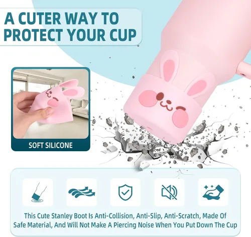 Miniatura 3 de para Bota Stanley, Linda Bota de Silicona con Dibujos Animados de Animales para Bota de Cup Stanley Quencher Adventure 40 oz, Bota de Agua
