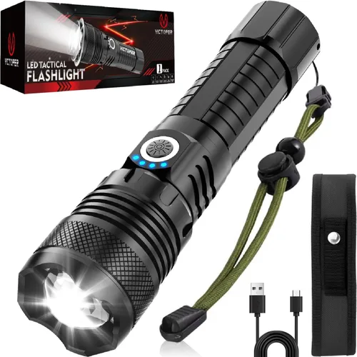 Miniatura 7 de Victoper Linterna LED Paquete de 6, Linternas Tácticas Brillantes de 2000 Lúmenes de Alto Lumen con 5 Modos, Linterna con Zoom de Enfoque Negro