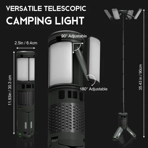 Miniatura 7 de Luces de camping telescópicas, luces de camping recargables con soporte, linternas de camping plegables de 12000mAh, linternas portátiles con base