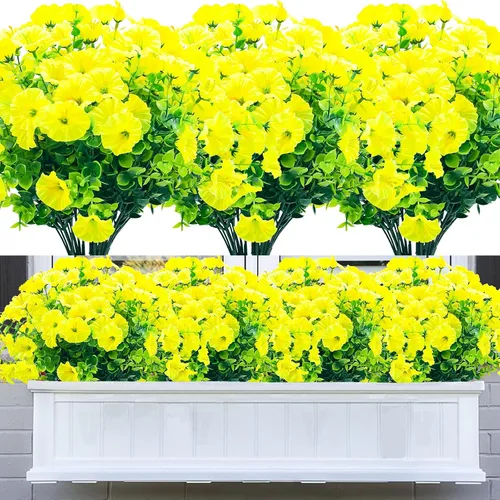Miniatura 11 de 20 paquetes de flores artificiales para exteriores, flores falsas resistentes a los rayos UV, arbustos de plástico sintético para decoración Azul