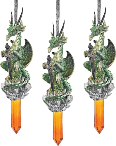 Miniatura 17 de Design Toscano - Juego de adornos de 3 dragones de Amesbury montados en piedras preciosas, color plateado, Navidad