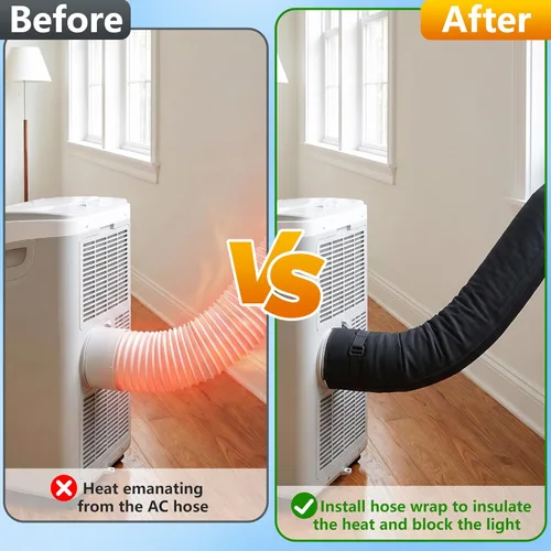 Miniatura 5 de RunNico Funda aislante de manguera de CA portátil, cubierta de manguera de aire acondicionado con 4 correas, fácil instalación de ventilación