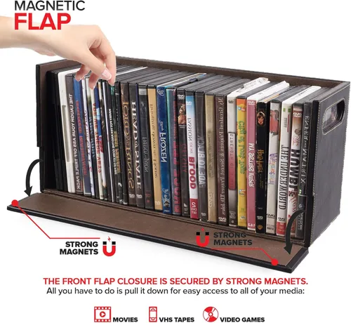 Miniatura 3 de Stock Your Home caja de almacenamiento y organizador para DVD color chocolate, para almacenamiento y organización de CD en estantes, capacidad