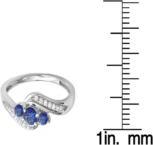 Miniatura 7 de Dazzlingrock Collection Anillo nupcial redondo de 3 piedras de compromiso con diamantes azules y diamantes blancos de 14 quilates, oro blanco