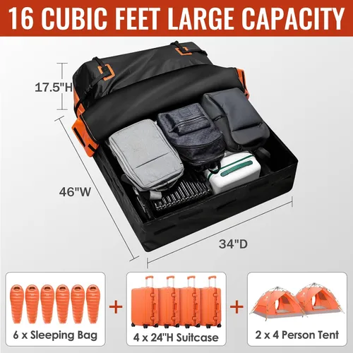 Miniatura 4 de Bolsa de transporte de carga para techo de coche, 16 pies cúbicos impermeable, bolsa de almacenamiento de equipaje para techo con gran capacidad