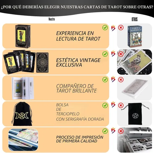 Miniatura 3 de Fofeadm - Cartas de tarot con libro guía y bolsa de lino de transporte, mazo de 78 cartas de tarot clásicas originales, juego de adivinación
