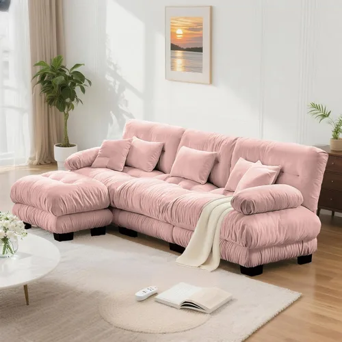 Miniatura 26 de SoarFlash Moderno sofá reclinable de terciopelo para sala de estar, sofá biplaza para apartamento, sofá de almacenamiento con marco de madera Azul