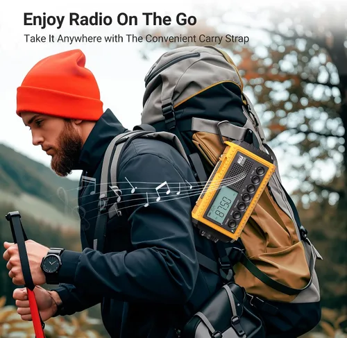 Miniatura 7 de Mesqool 12000 Radio de emergencia, radio meteorológica digital automática NOAA/AM/FM/SW con batería de respaldo, manivela con linterna, cargador