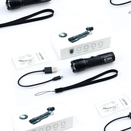 Miniatura 8 de Encendedor de doble arco impermeable al aire libre con linterna LED brillante USB recargable de plasma de arco encendedor a prueba de viento sin