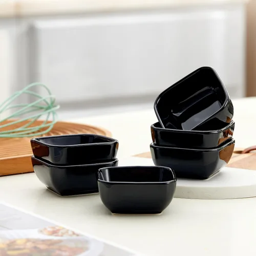 Miniatura 3 de Juego de cuencos de cerámica de 6,3 onzas de porcelana pequeños pequeños platos cuadrados para salsa de soja, buenos para salsa de tomate, soja