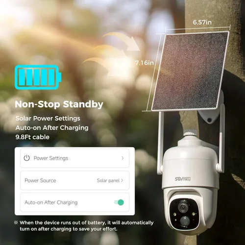 Miniatura 6 de Sovmiku 3CQ1 AI 2K Cámara de seguridad solar inalámbrica para exteriores, cámara alimentada por batería, audio bidireccional, detección