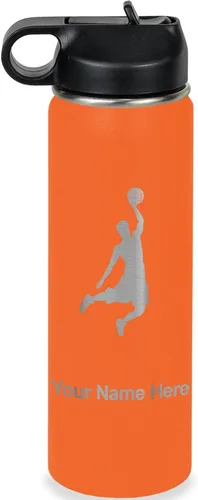 Miniatura 33 de LaserGram Botella de agua personalizada, hombre haciendo slam dunk de baloncesto, de acero inoxidable, de doble pared con aislamiento al vacío