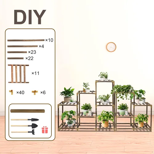 Miniatura 5 de Soporte para plantas para interiores y exteriores, estante esquinero de 11 niveles para múltiples plantas, combo de estante grande de madera