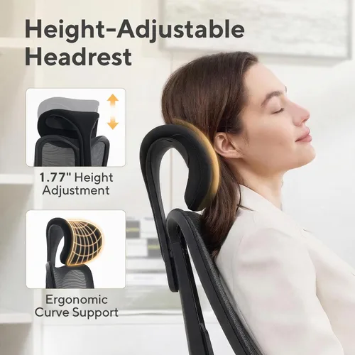 Miniatura 6 de Nouhaus Fluido - Silla de oficina ergonómica, silla de computadora de malla con respaldo alto y soporte lumbar ajustable en altura, respaldo y Negro