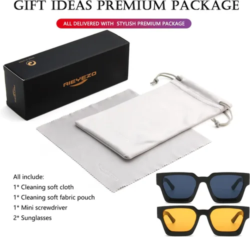 Miniatura 173 de AIEYEZO Gafas de sol cuadradas para mujeres y hombres, gafas de sol cuadradas con montura gruesa, estilo de diseñador simple