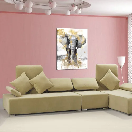 Miniatura 4 de sechars Cuadro moderno de animales para pared, pintura de elefante dorado y gris, impresiones en lienzo, arte contemporáneo para sala de estar