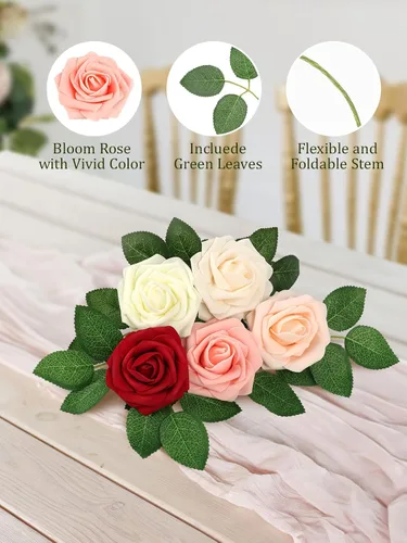 Miniatura 6 de MACTING 30 rosas artificiales de tacto real con tallo de espuma para ramo de boda, arreglos florales, centros de mesa, fiestas, hogar, decoración