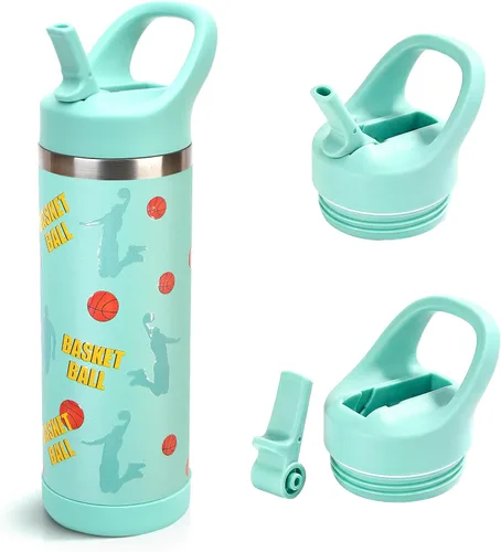 Miniatura 13 de Hydraful Botella de agua para niños de 12 onzas con tapa de pajilla, botella de acero inoxidable aislada al vacío, botella de agua deportiva sin BPA
