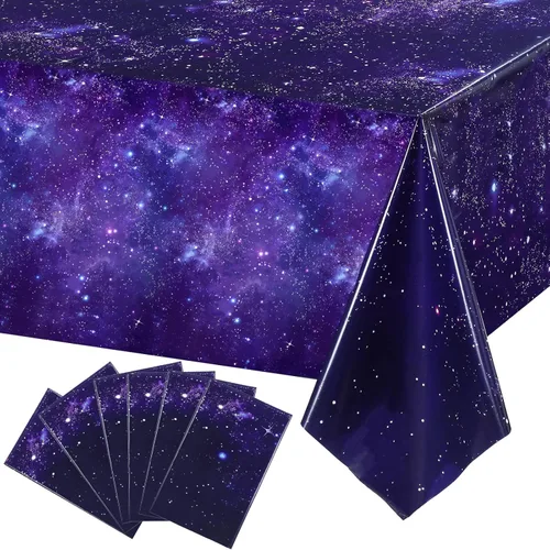 Miniatura 9 de Tatuo 1 paquete de mantel rectangular de plástico con galaxia, estrella espacial, nebulosa morada, desechable, cielo nocturno estrellado