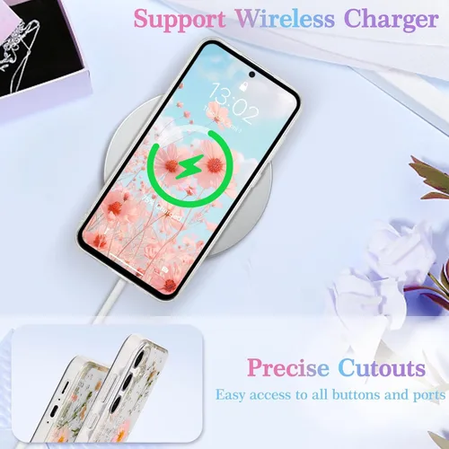 Miniatura 5 de EYZUTAK Funda para Samsung Galaxy A15 4G/5G, Bling Glitter Lentejuelas Hecho a Mano Hoja De Flor Seca Real Funda Estética Transparente Embedded