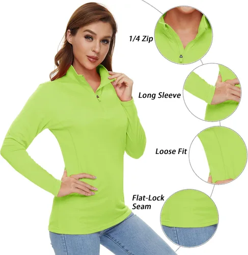 Miniatura 5 de CRYSULLY Camisas de manga larga para mujer, protección solar, cremallera de 14, de verano, de secado rápido
