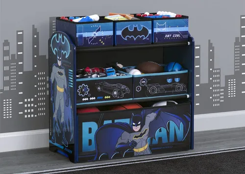 Miniatura 3 de Delta Children Design & Store - Organizador de almacenamiento de juguetes de 6 compartimientos, Batman, madera de ingeniería y 6 cubos de diseño
