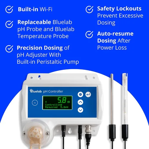 Miniatura 3 de Controlador de pH Bluelab Wi-Fi con monitoreo del reservorio 24/7 para pH con dosificación automatizada de nutrientes, integración Edenic, sondas