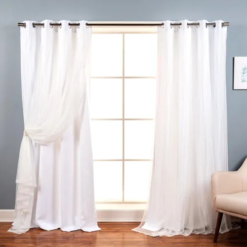 Miniatura 7 de Best Home Fashion Juego de 2 paneles de ventana de tul de encaje con aislamiento térmico y ojales de níquel de acero inoxidable para dormitorio