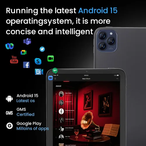 Miniatura 6 de Tableta de 10.1", Android 15,10.1 pulgadas en la celda, 20GB (8+12) RAM 128GB ROM, batería 1280x800,6000mAh, Bluetooth, cámara dual, GMS, WiFi
